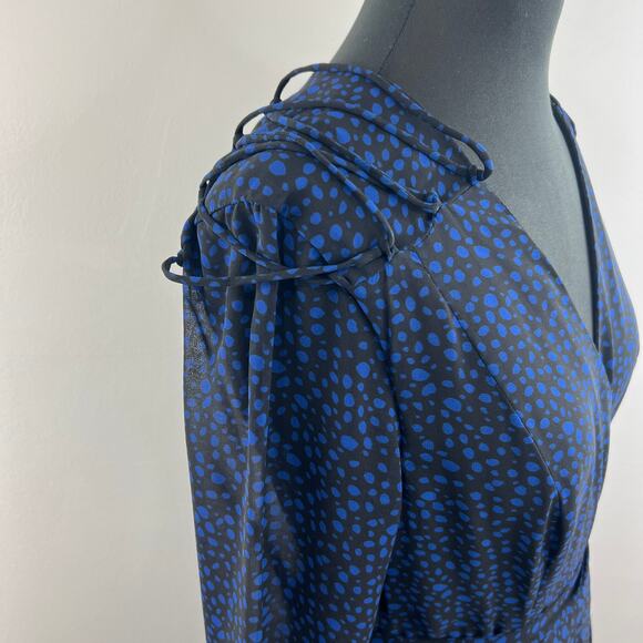 Fame and Partners Joslyn Blue Black Stone Dot Chiffon V-Neck Waist Maxi Dress 8 - Picture 6 of 12